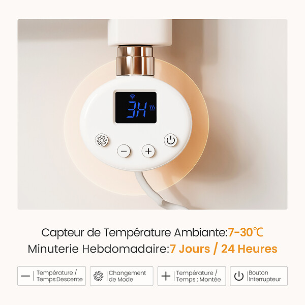 EMKE - EMKE Sèche-Serviettes électrique avec WiFi Thermostat, 750x 400 mm, Radiateur seche Serviette Electrique Salle de Bain, Blanc, 300W - large