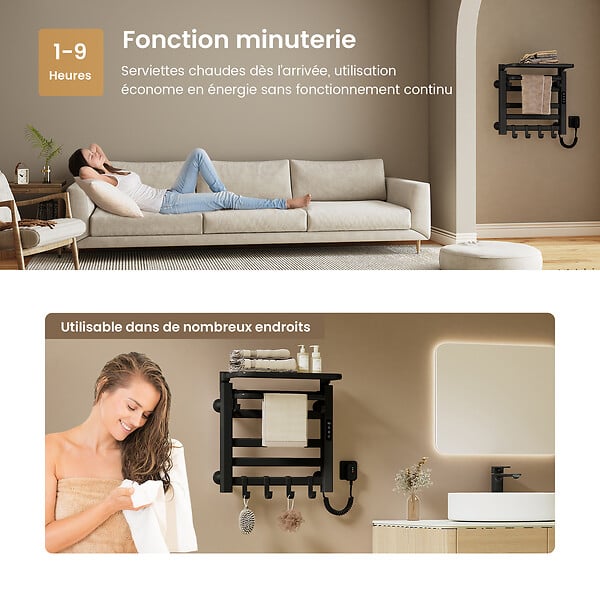 EMKE - EMKE Chauffe-serviettes Électrique 50×50cm, Thermostat Intelligent WiFi, Radiateur de Salle de Bain Électrique, Chauffe-serviettes Électrique, Noir - large