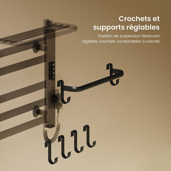 EMKE - EMKE Chauffe-serviettes Électrique 50×50cm, Thermostat Intelligent WiFi, Radiateur de Salle de Bain Électrique, Chauffe-serviettes Électrique, Noir - large