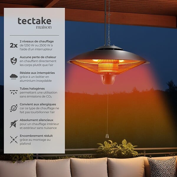 TECTAKE - Radiateur infrarouge Solaris Orbit 2500W, boîtier en aluminium noir - large