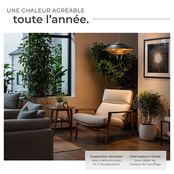 TECTAKE - Radiateur infrarouge Solaris Orbit 2500W, boîtier en aluminium noir - large