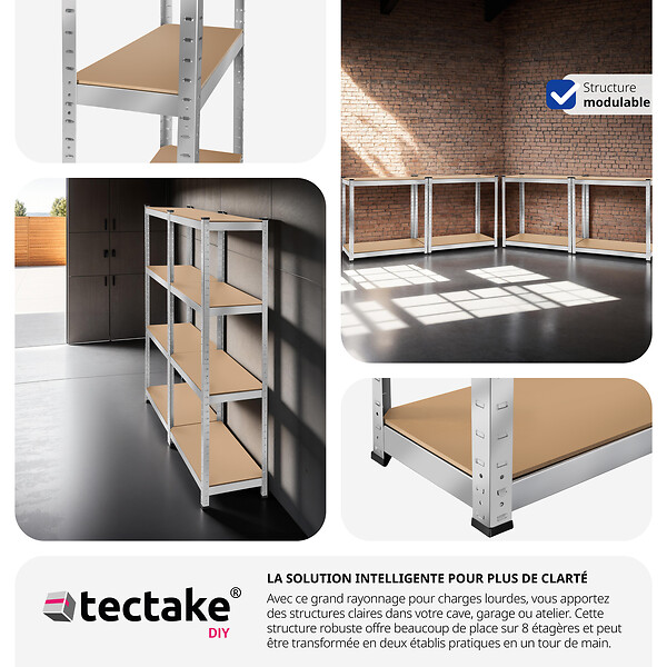 TECTAKE - Étagère robuste pour charges lourdes argent - large