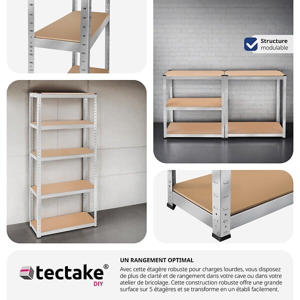 TECTAKE - Étagère robuste pour charges lourdes argent - large