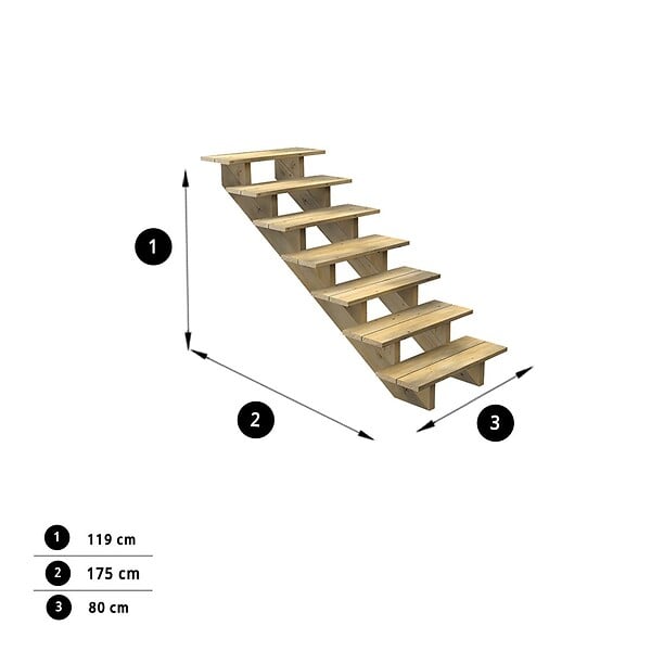 DECKLINEA - Escalier Bois Exterieur - 7 Marches - Largeur = 80cm - Marches découpables - Sans Contremarches - Pin du Nord - Traité Autoclave - large