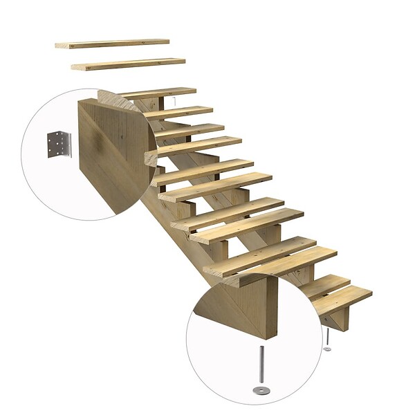 DECKLINEA - Escalier Bois Exterieur - 7 Marches - Largeur = 80cm - Marches découpables - Sans Contremarches - Pin du Nord - Traité Autoclave - large