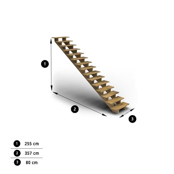 DECKLINEA - Escalier Bois Exterieur - 15 Marches - Largeur = 80cm - Marches découpables - Sans Contremarches - Pin du Nord - Traité Autoclave - large