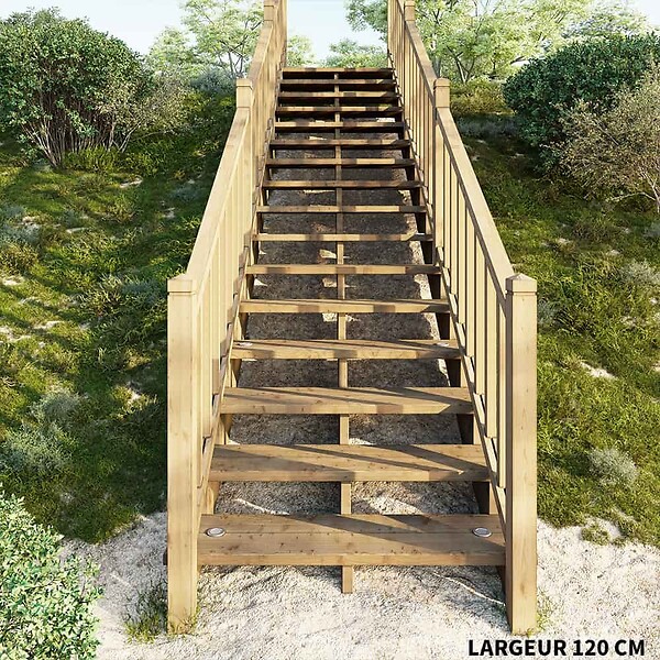 DECKLINEA - Escalier Bois Exterieur - 15 Marches - Largeur = 80cm - Marches découpables - Sans Contremarches - Pin du Nord - Traité Autoclave - large