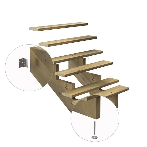 DECKLINEA - Escalier Bois Exterieur - 3 Marches - Largeur = 80cm - Marches découpables - Sans Contremarches - Pin du Nord - Traité Autoclave - large