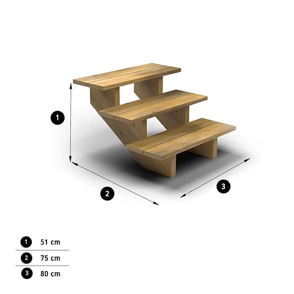 DECKLINEA - Escalier Bois Exterieur - 3 Marches - Largeur = 80cm - Marches découpables - Sans Contremarches - Pin du Nord - Traité Autoclave - large