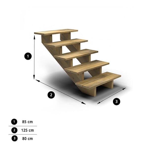 DECKLINEA - Escalier Bois Exterieur - 5 Marches - Largeur = 80cm - Marches découpables - Sans Contremarches - Pin du Nord - Traité Autoclave - large