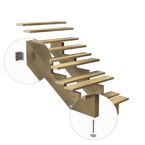 DECKLINEA - Escalier Bois Exterieur - 5 Marches - Largeur = 80cm - Marches découpables - Sans Contremarches - Pin du Nord - Traité Autoclave - large