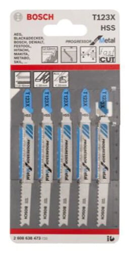 BOSCH - Lot de 5 Lames de Scie Sauteuse T 123 X BOSCH 2608638473 pour métal - large