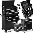 TECTAKE - Servante d atelier noire en métal avec caisse à outils amovible 10 compartiments pratique et robuste - vignette