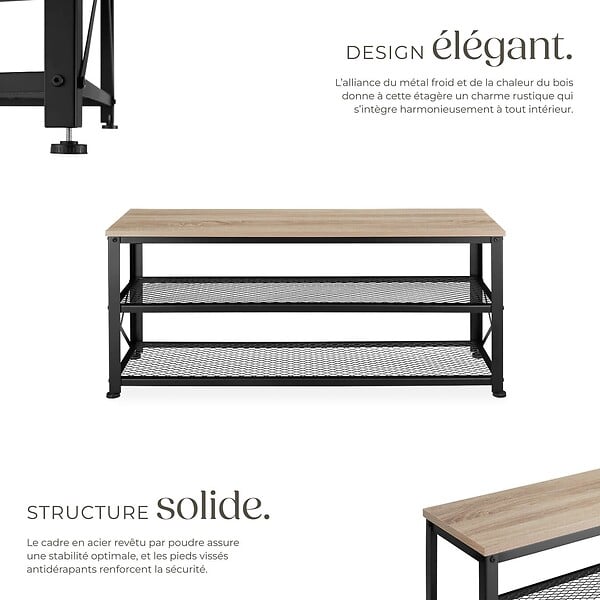 TECTAKE - Étagère à chaussures BLACKPOOL  101x30,5x45,5cm Bois clair industriel, Chêne Sonoma - large