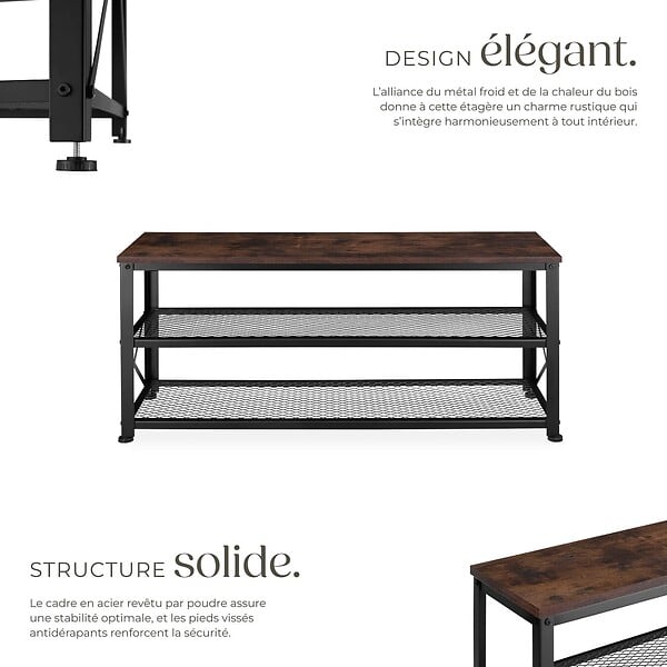 TECTAKE - Étagère à chaussures BLACKPOOL  101x30,5x45,5cm Bois foncé industriel, rustique - large