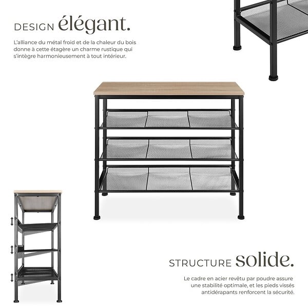 TECTAKE - Étagère à chaussures WOLVERHAMPTON 75,5x30,5x69,5cm Bois clair industriel, Chêne Sonoma - large
