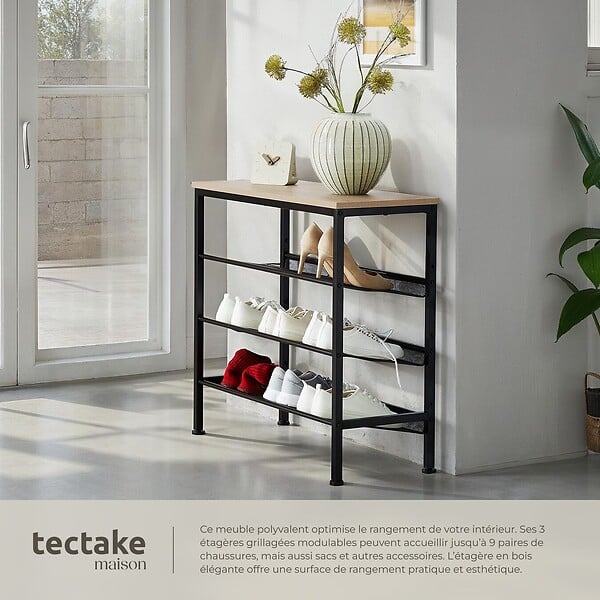 TECTAKE - Étagère à chaussures WOLVERHAMPTON 75,5x30,5x69,5cm Bois clair industriel, Chêne Sonoma - large