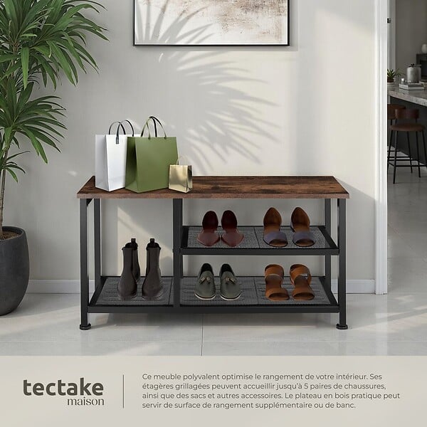 TECTAKE - Étagère à chaussures TAUNTON 80x30x45,5cm Bois foncé industriel, rustique - large