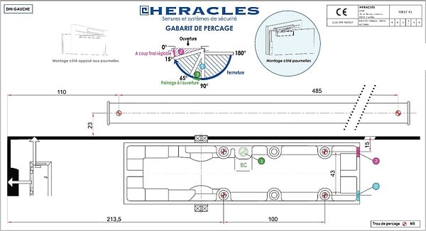 HERACLES - Ferme-porte FIRST 410 bras glissière F3 blanc - HERACLES - G-HR-FIRST410 - large