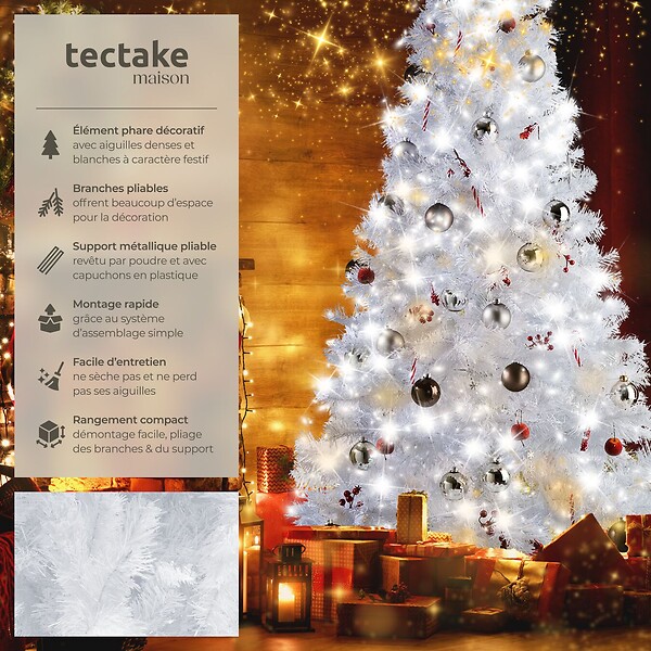 TECTAKE - Sapin de Noël artificiel avec support métallique blanc blanc - large