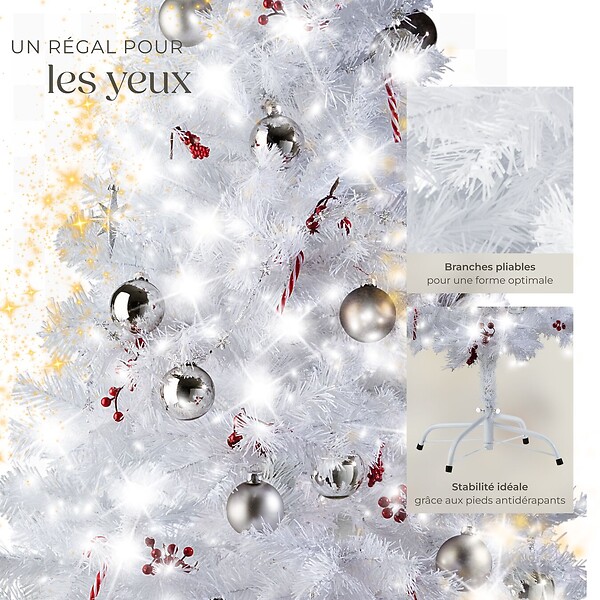 TECTAKE - Sapin de Noël artificiel avec support métallique blanc blanc - large