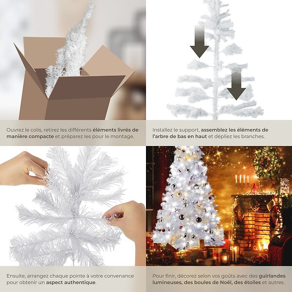 TECTAKE - Sapin de Noël artificiel avec support métallique blanc blanc - large