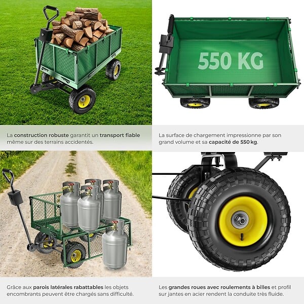 TECTAKE - Chariot de jardin 550 kg vert - large