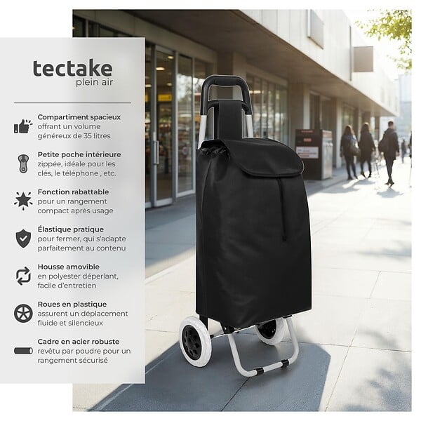 TECTAKE - Chariot de courses, de marché Pliable 2 Roues noir - large