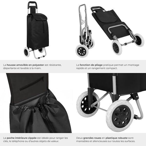 TECTAKE - Chariot de courses, de marché Pliable 2 Roues noir - large