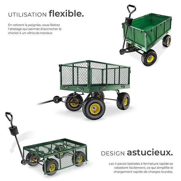 TECTAKE - Chariot de jardin 550 kg avec plateau vert - large