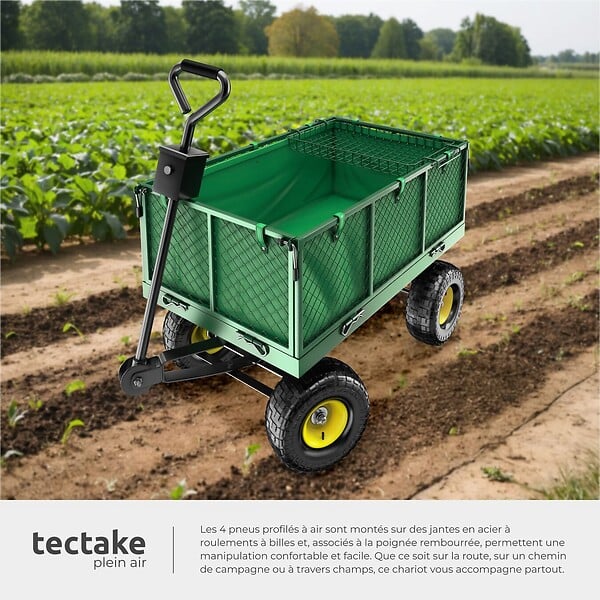 TECTAKE - Chariot de jardin 550 kg avec plateau vert - large