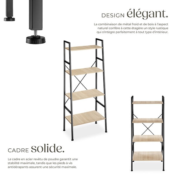 TECTAKE - Etagère échelle LIVERPOOL style industriel 61,5 x 36,5 x 150 cm Bois clair industriel, Chêne Sonoma - large