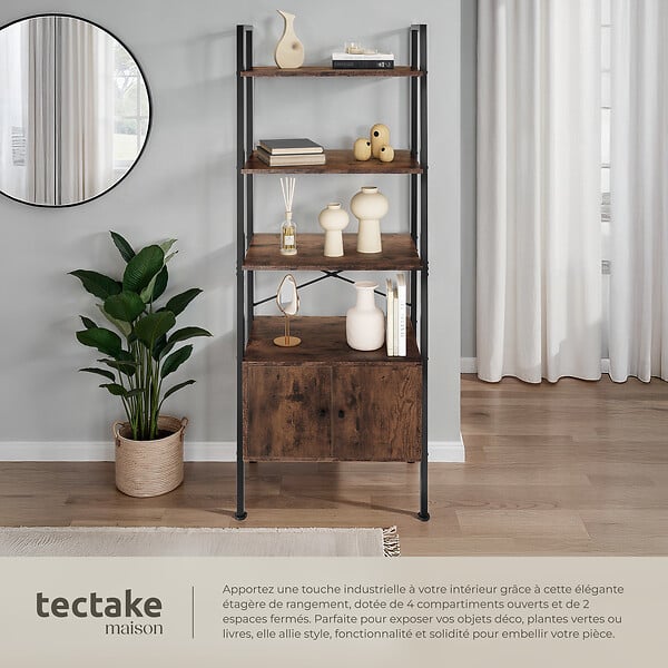 TECTAKE - Etagère échelle Brentwood 57,5x34x173cm Bois foncé industriel, rustique - large