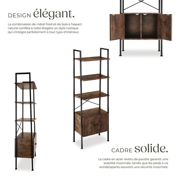 TECTAKE - Etagère échelle Brentwood 57,5x34x173cm Bois foncé industriel, rustique - large