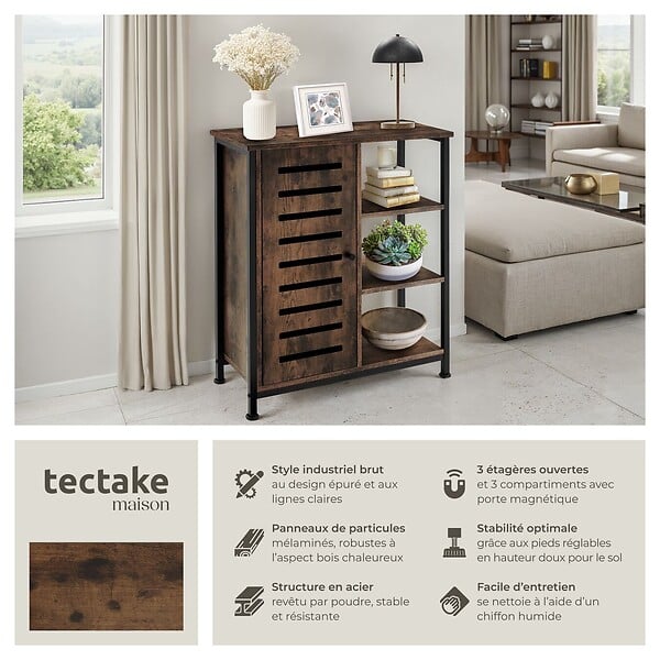 TECTAKE - Buffet 71x32x82cm Bois foncé industriel, rustique - large