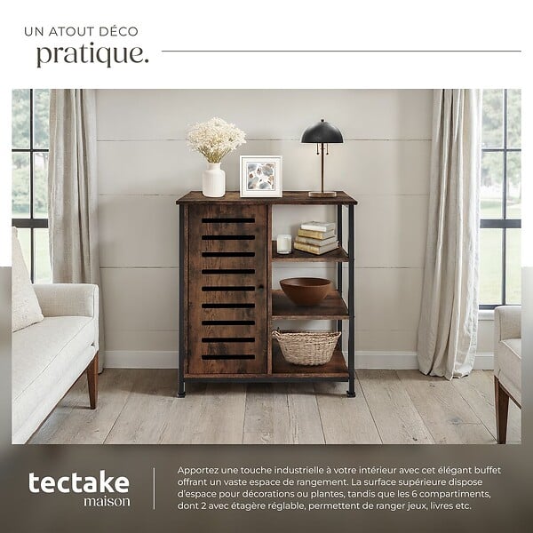 TECTAKE - Buffet 71x32x82cm Bois foncé industriel, rustique - large
