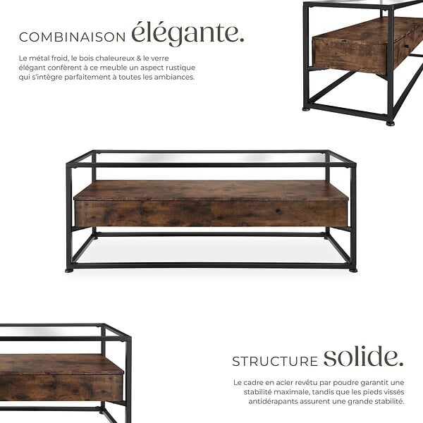TECTAKE - Buffet bas Maidenhead 121,5x41,5x50,5cm Bois foncé industriel, rustique - large