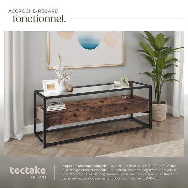 TECTAKE - Buffet bas Maidenhead 121,5x41,5x50,5cm Bois foncé industriel, rustique - large