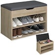 TECTAKE - Banc à chaussures JASMINA avec coussin d'assise 60x30x43,5cm Bois clair, Chêne Sonoma - vignette