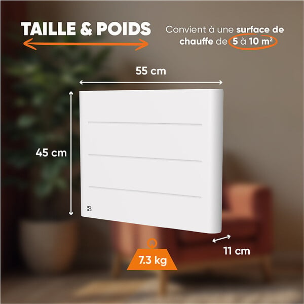 BESTHERM - Radiateur électrique fixe à inertie sèche céramique 1000W TANIN horizontal blanc - large