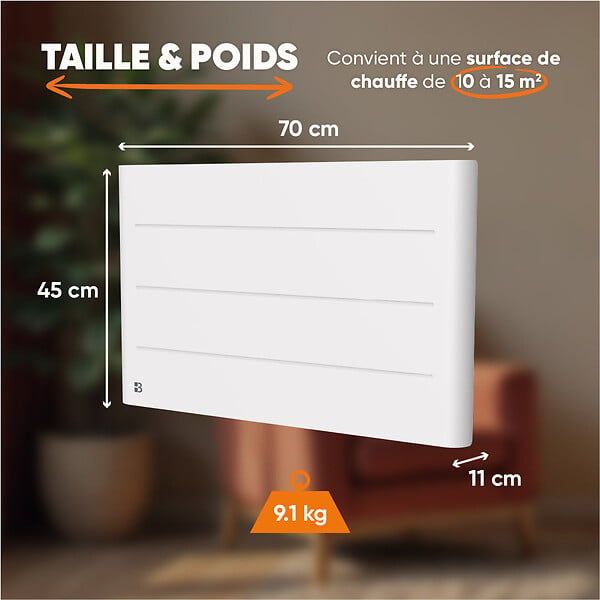 BESTHERM - Radiateur électrique fixe à inertie sèche céramique - BESTHERM - TANIN 1500W - horizontal blanc - large