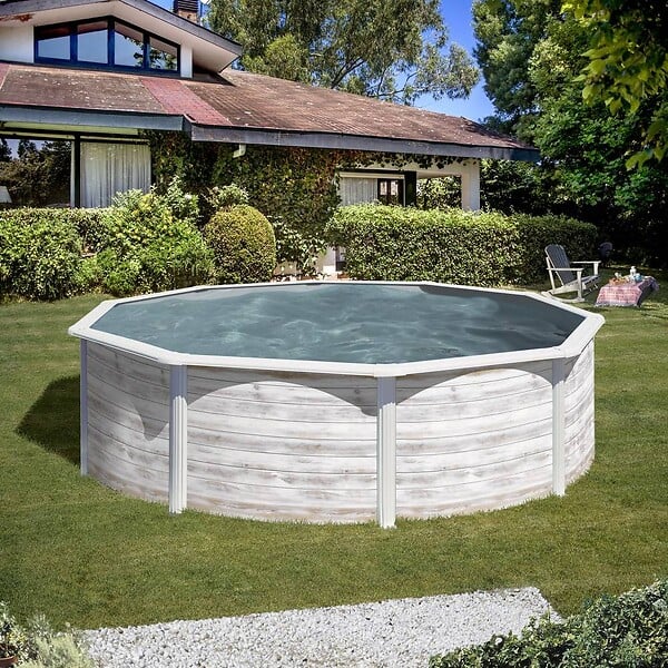 GRE POOLS - Piscine ronde acier Ø4,80m x H: 1,22m -  Imitation bois Nordique - large