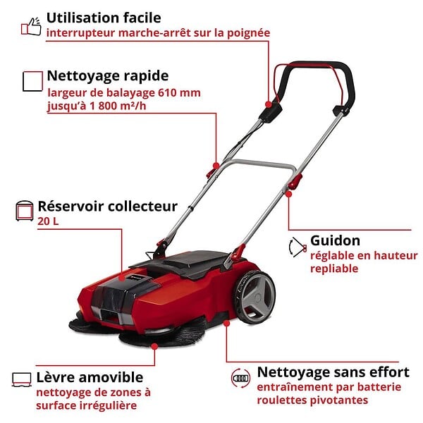 EINHELL - Balayeuse sans fil TE-SW 18/610 Li solo - Sans batterie - large