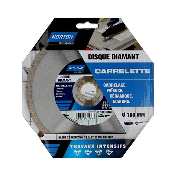 NORTON - Disque diamant intensif plein pour carrelage NORTON, Diam.180 mm - large