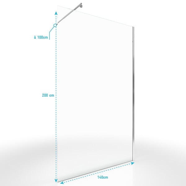 AURLANE - Paroi de Douche 140x200cm Verre Transparent - Barre de Fixation Extensible et Profil Chrome - large
