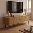 OVIALA - Meuble TV scandinave rectangulaire 2 portes L150 cm effet bois clair - Taylor - vignette