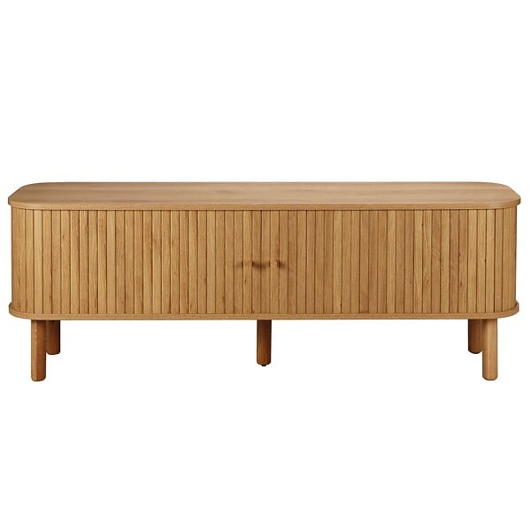 OVIALA - Meuble TV scandinave rectangulaire 2 portes L150 cm effet bois clair - Taylor - large