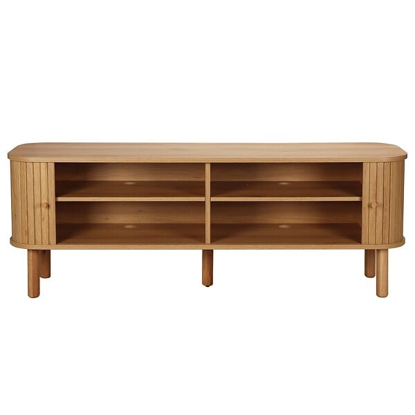 OVIALA - Meuble TV scandinave rectangulaire 2 portes L150 cm effet bois clair - Taylor - large