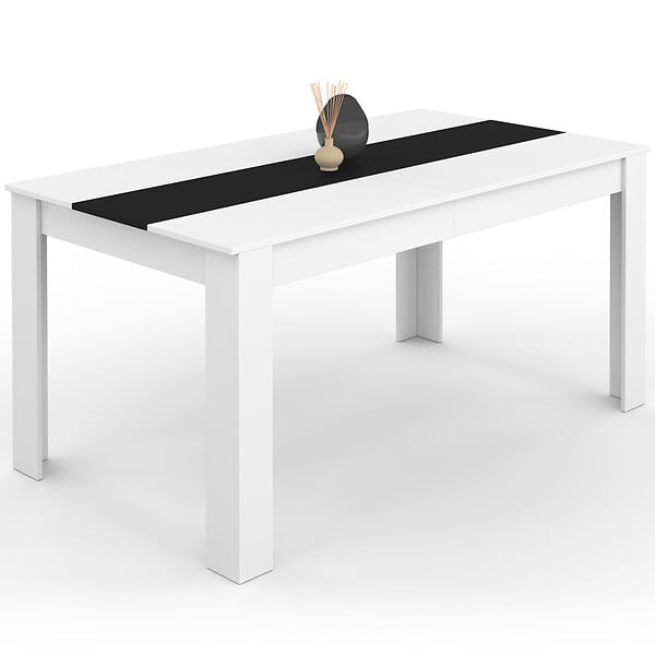 ID MARKET - Table à manger rectangle GEORGIA 8 personnes blanche et noire 160 x 80 cm - large