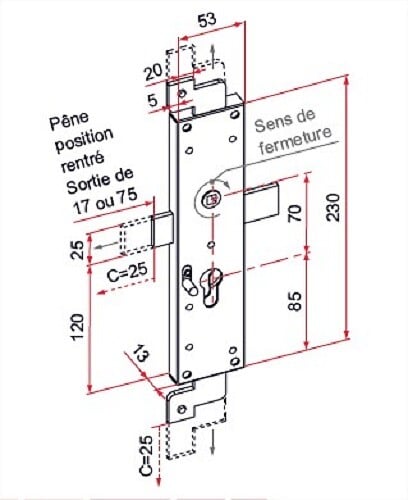 TIRARD - Serrure de volet 3ème point court gauche acier zingué â€“ TIRARD - CE112204 - large